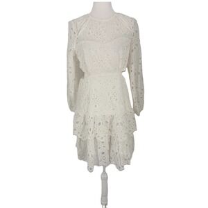 Mulla Womens Eyelet Dress Large White Cutout Tiered Cottagecore Coastal Feminine